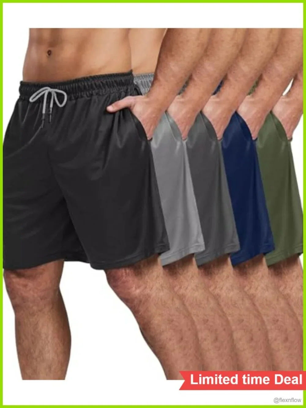 5 Pack Men's 7 Inch Quick Dry Athletic Shorts with Pockets & Drawstring